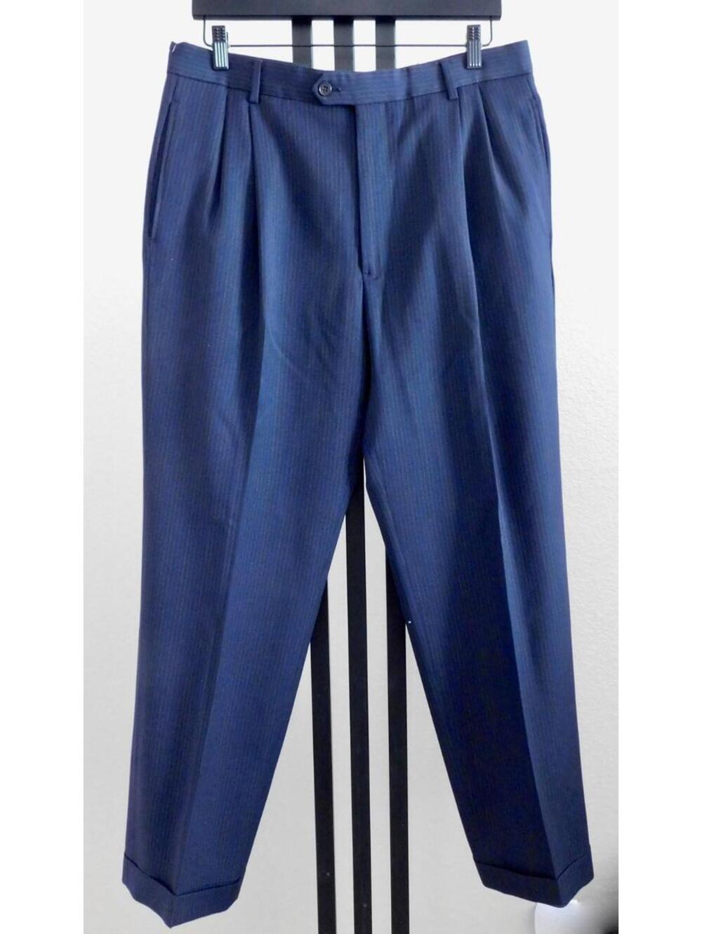 Joseph Abboud Nordstrom Size 40R Navy Blue Pinstripe Wool Suit 34x31 Excellent - Picture 4 of 6